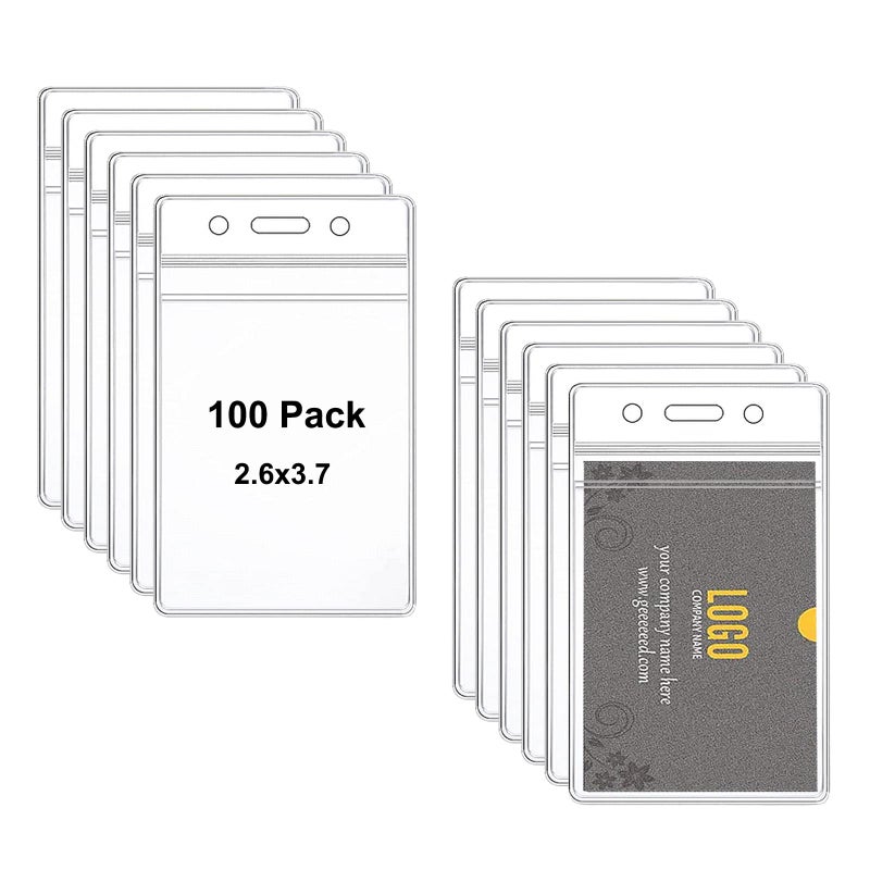 HOSL 100 Pcs Clear Plastic Vertical Name Tag Holders Fit Card Size 2.62X3.75 Bulk ID Card Holders Id Badge Holders Name Case Badge Cover Sleeves(Vertical 100pcs) - Image 1